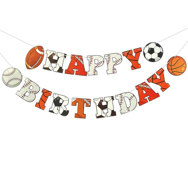 GLASNES Sports Happy Birthday Banner Sports Themed Party Decorations Football, Baseball, Soccer, Basketball, Multi Sports Theme Birthday Decor for Kids Boys