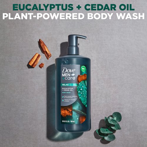 Dove Men+Care Body Wash Eucalyptus + Cedar Oil to Rebuild Skin in the Shower with Plant-Based Cleansers and Moisturizers 26 oz