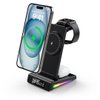 Wireless Desk Charging Stand for Smart Watch, Smart Phones and Earphones with Dual LED Display, Digital Clock and Temperature Monitor, Black Folding Charger
