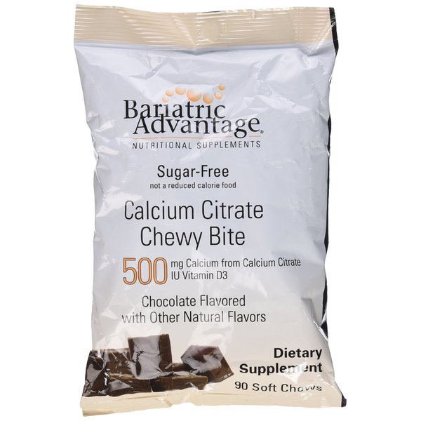 Bariatric Advantage Calcium Citrate Chewy Bites 500mg with Vitamin D3 for Bariatric Surgery Patients Including Gastric Bypass and Sleeve Gastrectomy, Sugar Free - Chocolate Flavor, 90 Count