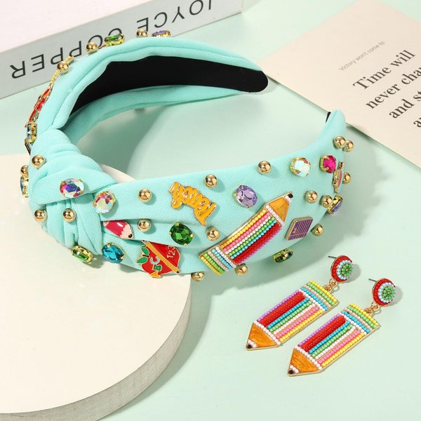 YAHPERN Teacher Headband for Women Wide Knotted Headband Pencil Crayon Apple School Headband Teacher Appreciation Gifts (Pattern D)