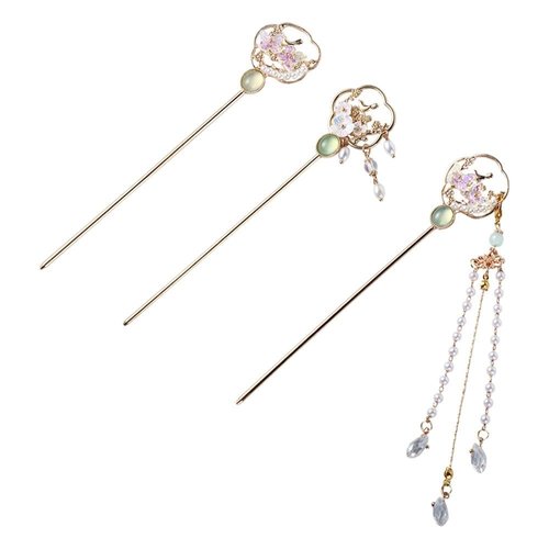 3Pcs Flower Hair Stick with Tassel, Vintage Elegant Hairpin Chinese Style Flower Hair Fork for Women Girl