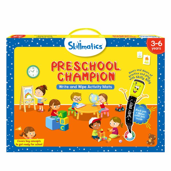 Skillmatics Educational Game - Preschool Champion, Reusable Activity Mats with 2 Dry Erase Markers, Gifts for Ages 3 to 6