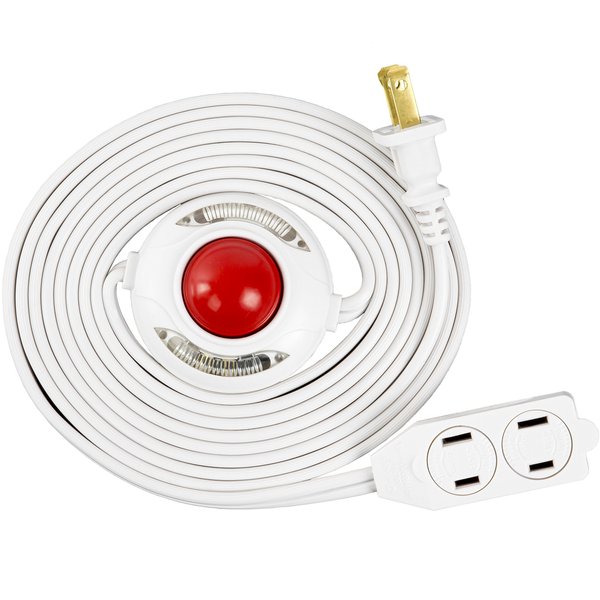Otimo Lighted Foot Switch Extension Cord with 3 Outlets, 9 Feet, White