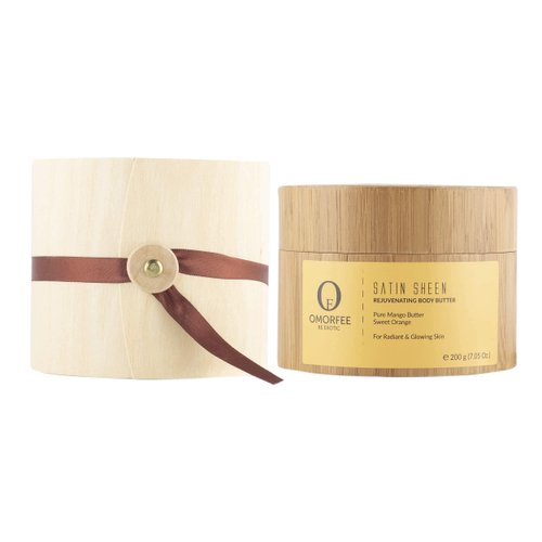 OMORFEE Organic Satin Sheen Rejuvenating Body Butter | Organic Body Moisturizer | Mango Butter, Sweet Orange Essential Oil, Organic Olive Oil (USDA), Almond Oil, Vitamin E | 200 Grams / 7.05 Oz.