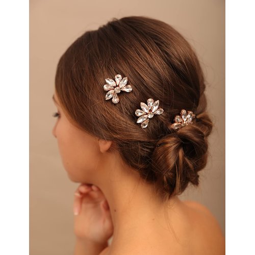 Teyglen Simple Rhinestones Crystal Bride Wedding Hair Comb Set Handmade Red Green Black Crystal Side Hair Combs Bridal Hair Jewelry Set for Women Bride Girls (Green)