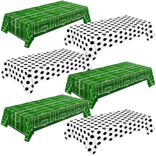 Mixweer Soccer Plastic Tablecloth Soccer Party Disposable Table Cover Soccer Pattern Party Supplies Plastic Soccer Theme Table Cover Rectangle Grass Decoration for Stadium 54 x 108 Inch (6 Pcs)