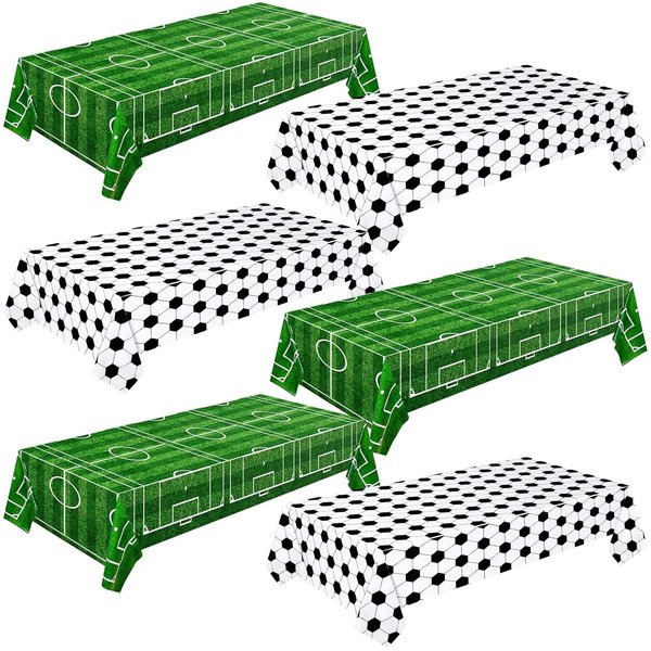Mixweer Soccer Plastic Tablecloth Soccer Party Disposable Table Cover Soccer Pattern Party Supplies Plastic Soccer Theme Table Cover Rectangle Grass Decoration for Stadium 54 x 108 Inch (6 Pcs)
