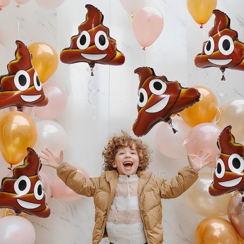Deermon Funny Brown Poop Shaped Balloons, 6 Pack Prank Joke Emoticon Poo Aluminum Foil Balloon For Boy Joke Theme Party Halloween Birthday April Fools Day Retirement Party Decoration Supplies