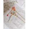 2PCS Chinese Traditional Flower Hair Sticks Vintage Pearl Metal Hairpin Handmade Hair Chopsticks Hair Styling Chignon Pins for Women Girls-Red&Green 010