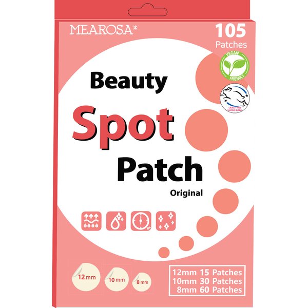 MEAROSA Beauty Acne Pimple Spot Patch 105 dots(MADE IN KOREA) - VEGAN, Absorbing cover, Hydrocolloid Blemish Spot Patch Beauty Spot Patch Three Size