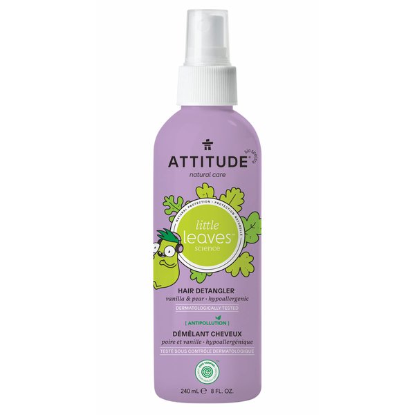 ATTITUDE Hair Detangler for Kids, Spray Bottle, Hypoallergenic Plant- and Mineral-Based Formula, Vegan and Cruelty-free, Vanilla & Pear, 8 Fl Oz