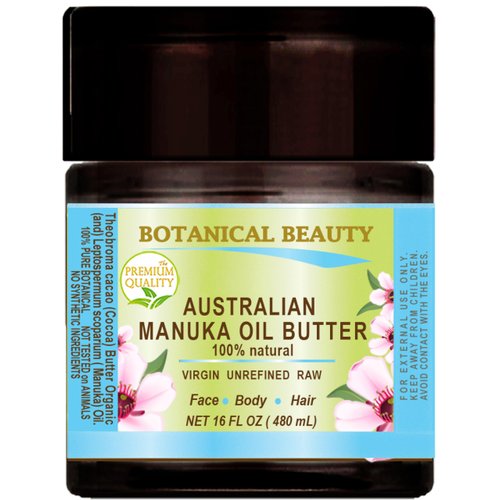 MANUKA OIL BUTTER Australian RAW VIRGIN UNREFINED for Face, Body, Hair. Dry Skin, Cracked Hands with Cocoa Cacao Butter and Manuka Honey Essential Oil 16 Fl. oz. 480 ml by Botanical Beauty