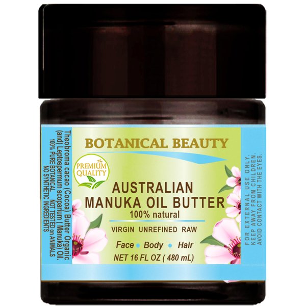 MANUKA OIL BUTTER Australian RAW VIRGIN UNREFINED for Face, Body, Hair. Dry Skin, Cracked Hands with Cocoa Cacao Butter and Manuka Honey Essential Oil 16 Fl. oz. 480 ml by Botanical Beauty