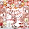 9th Rose Gold Birthday Party Decorations for Girls, Rose Gold Happy Birthday Banner, Fringe Curtains, Heart Foil Balloons, Crown Balloons for Girls' 9th Birthday Decorations
