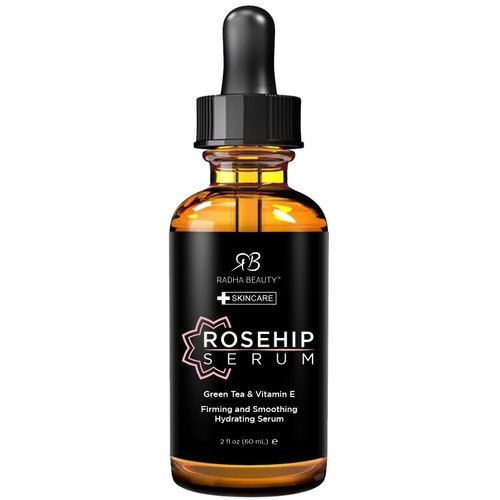 Radha Beauty Premium 2oz Rosehip Facial Serum with Aloe, Green Tea, and Witch Hazel - Natural Anti-Aging Skincare Solution