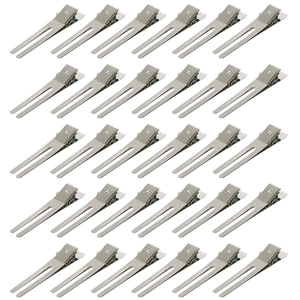100 Pcs Hairdressing Double Prong Curl Clips 1.8" Curl Setting Section Hair Clips for Hair Bow Great Pin Curl Clip, Styling Clips for Hair Salon, Barber, Silver.