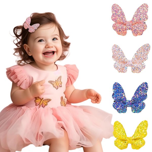 4 Pcs Butterfly Hair Clips Colorful Glitter Bow Hair Accessories Cute Fashionable Hair Barrettes Holiday Headdress Hairpin for Girls Women Kids Party Cosplay Gift