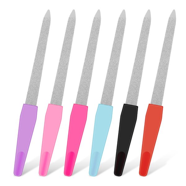 6 Pcs Metal Nail File Double Sided Grit Fingernails Filers Stainless Steel Natural Finger Nail Filers Nail Emery Boards Tool Accessories for Home Salon Shaping Styling Gel and Acrylic Nails