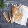 5 pcs Bamboo Hair Brush Set| Wooden Detangling Hairbrush for Women men kids and Baby Thick Thin Curly Straight Dry | Brush Cleaner| Gift for Mom