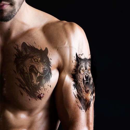Temporary Tattoos for Men Women Teens 10 Sheets Fake Wolf Tattoo Stickers Realistic Big