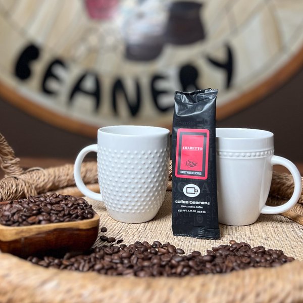 Coffee Beanery Amaretto Flavored Coffee, 1-1.75oz Try Me Size Coffee Sampler, Light-Medium Roast