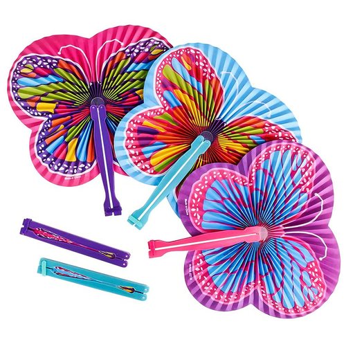 ArtCreativity 9.5 Inch Handheld Butterfly Folding Fans - Pack of 12 Foldable Fans in Assorted Colors and Designs, Goodie Bag Filler, Party Favors and Supplies, Fun Novelties and Gifts for Kids Ages 3+