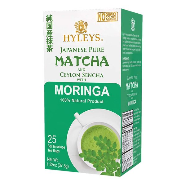 Hyleys Matcha Tea Bags with Moringa Oleifera - 25 Tea Bags (Japanese Pure Matcha Wellness Green Tea)