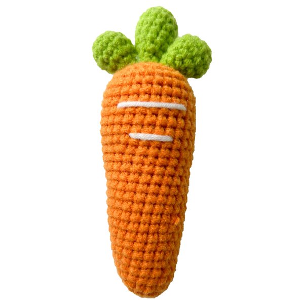 Chippi & Co Crochet Baby Rattle, Crochet Baby Toys, Stuffed Baby Doll, Organic Wooden Newborn Toys, Knitted Stuffed Animals for Babies Boy, Girl, Montessori Toys, Mom To Be Gifts (Carrot)