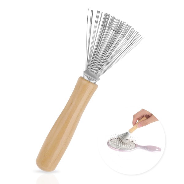 1 Pack Hair Brush Cleaning Tool,Comb Cleaner Brush Hair Brushes Cleaner Wooden Handle Hair Remover Mini Hair Brush Comb Cleaning Brush for Removing Hair Dust Home Salon Use Rake Design