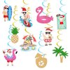 Hawaiian-Tropical Christmas Party-Decorations Streamers - 10Pcs Flamingo Pineapple Palm Leaves Hanging Swirl Ceiling Decor,Summer Pool Beach Birthday Merry Snata Banner Supplies Hugtmr