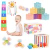 5 in 1 Montessori Toys for Babies 6-12 Months Baby Toys Stacking Blocks Pull String Teether Sensory Shapes & Storage Bin Stacking Cups Suction Cup Spinner Toys Development Set for Boys Girls