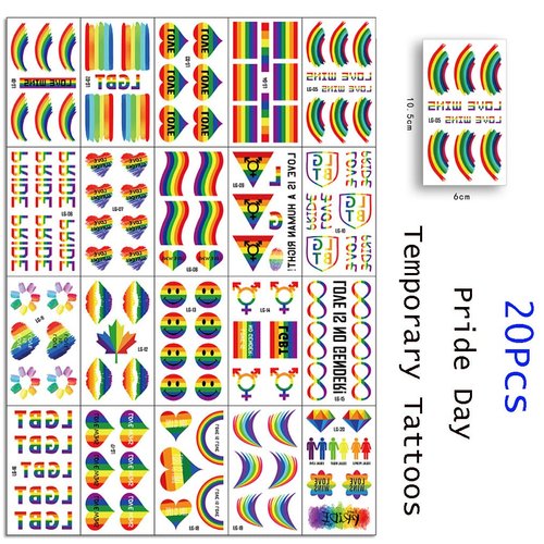 Rainbow LGBT Temporary Tattoos Stickers Pride Day Body Art Tattoos Decals for Men Women Face Body Arm Waist Decoration Waterproof Tattoos Stickers DIY Gay Pride Party Supplies 20 Sheets