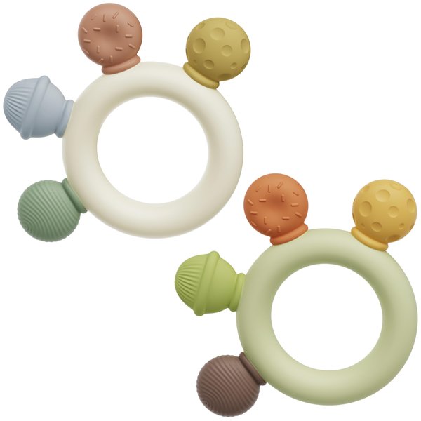 Mubobiee Baby Teething Toys for 0-6 Months, BPA Free Silicone Teethers 6 to 12 Months, Dessert Ring Soothing Sore Gums, Baby Chew Toys, 2 Pack