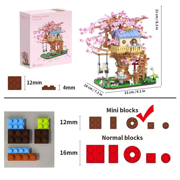 Cherry Blossom Tree Building Set with Light, Japanese Cherry Tree House Architecture Building Blocks Toy, 1466pcs Mini Brick Gift for Adults Girls Age 14+