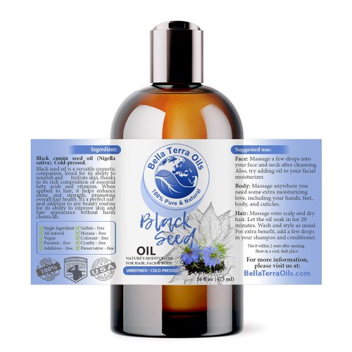 Bella Terra Oils - Black Seed Oil 16oz - Purity from Black Cumin Seeds, Bursting with Omega Fatty Acids & Vitamins, Enhance Your Beauty Regimen