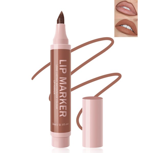 Lip Marker Stain Pen-1Pcs Nude Brown Tint Marker, Longlasting Waterproof Smudgeproof lip tint stain Lip Color,Matte Lip Stain Marker Liquid Lipliner Pencil, Precise Chisel Tip,Makeup Gift for Women-02