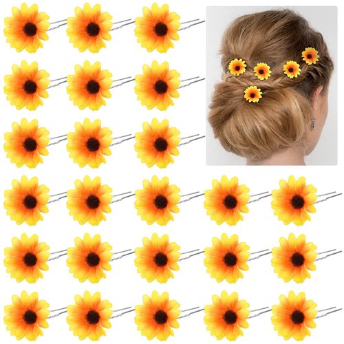 24 Pieces Sunflower Hair Pins for Women Daisy Sunflower Hair Clip Sunflower Hair Accessories Bridal Wedding Hair Pins Small Sunflower Hairpins for Women Girls Bridesmaids Wedding Party Gifts (Yellow)