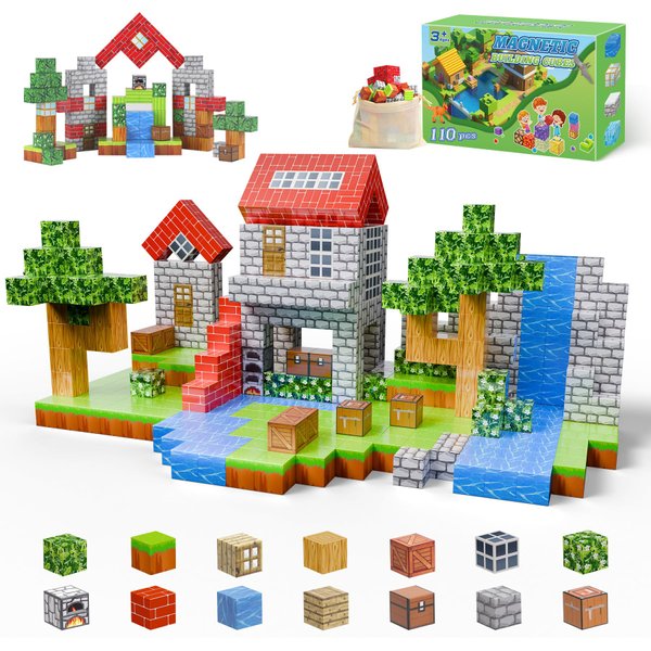 Dulsaera Magnetic Blocks-Build 110PCS Toys for Boys & Girls Age 6 7 8 9 10, STEM Montessori Stacking Building Toys for Toddlers Fidget Cubes Sensory Toy for Kids(Jungle)