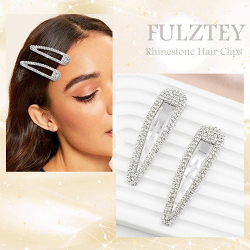 FULZTEY 4Pcs Silver Rhinestone Hair Clips for Women Girls Metal Snap Hairpins Bling Crystal Hair Barrettes Glitter Diamond Barrettes Duckbill Side Hair Clip Decorative Makeup Hair Accessories