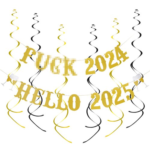 Gold Glitter Farewell 2024 Hello 2025 Banner, Goodbye 2024 Hello 2025 Banner, Happy New Year 2025 Banner New Year Eve Banner 2025 for Happy 2025 New Years Eve Party Decorations