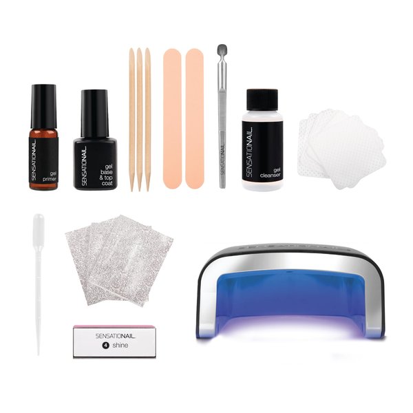 Sensationail Clean Prep & Cure Gel Nail Polish Kit - Long-Lasting Salon Grade Manicure Kit with UV Lamp - Includes Primer, Base & Top Coat, Cleanser, and Manicure Essentials - Lasts Up to 2 Weeks