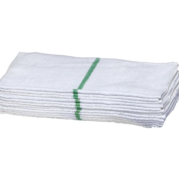 Atlas 48-Pack Economy 16x27 Salon Gym Hand Towels, 100% Cotton, White with GREEN STRIPE Eco-Friendly