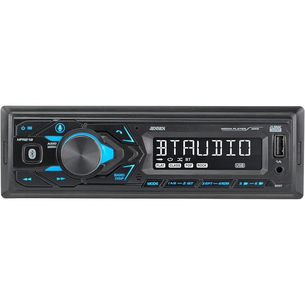 JENSEN MPR210 7 Character LCD Single DIN Car Stereo Radio | Push to Talk Assistant | Bluetooth Hands Free Calling & Music Streaming | AM/FM Radio | USB Playback & Charging | Not a CD Player