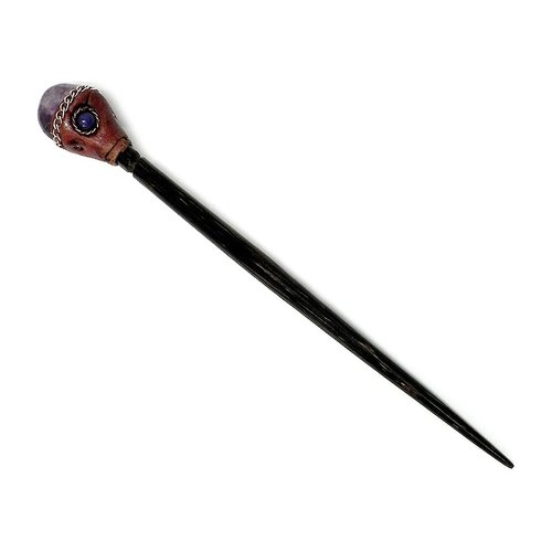 Natural Tumbled Healing Gemstone Crystal Chonta Wooden Hair Stick Long Pin for Buns Womens Fashion Handmade Gifts Boho Reiki Accessories (Purple Amethyst)