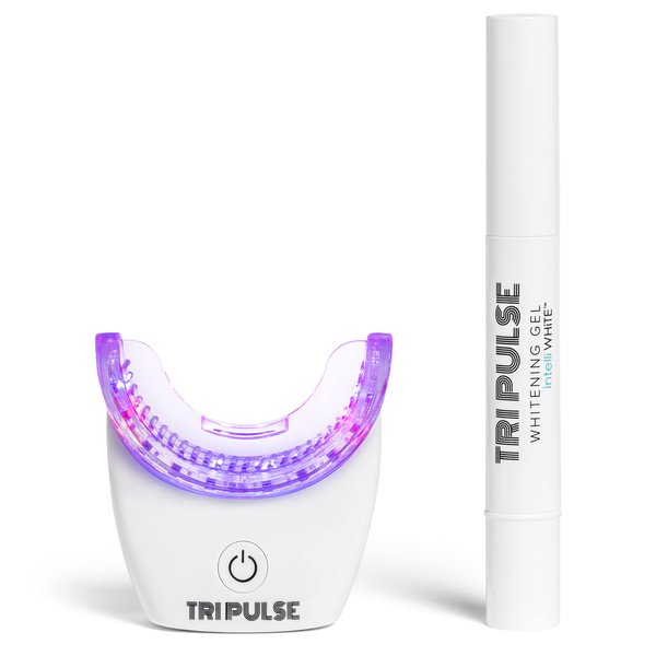 intelliWHiTE TriPulse Teeth Whitening LED Light Kit - 20 LED Lights - Hydrogen Peroxide + Carbamide Peroxide - 7 Shades Whiter in 7 Days - Safe On All Dental Work - BPA Free Mouthpiece