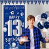 13th Birthday Decorations for Boys Girls, Blue Silver 13th Birthday Decorations Backdrop with Happy 13th Birthday Banner, Number 13 Hanging Swirls, Triangle Flag, 13 Years Old Birthday Party Supplies
