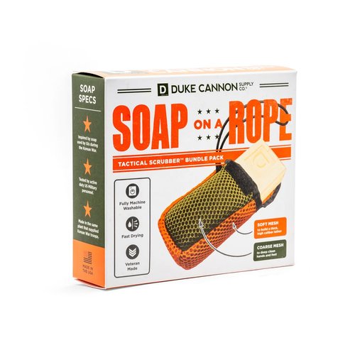Duke Cannon Tactical Scrubber - Big American Bourbon Soap | U.S. Military-Grade Soap Pouch with Coarse & Soft Mesh | Oak Barrel Scented 10 oz