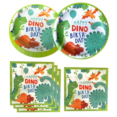 Watercolor Dinosaur Birthday Party Supplies, 20 Plates and 20 Napkin, for Dinosaur Theme Birthday Party Decoration for Boys Kids