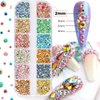 editTime 5 Boxes Shiny Colorful Nail Art Rhinestones Kit Crystals AB Flatback Jelly Mermaid Pearl Rhinestones Stones Gems with Pick Up Pen and Curved Tweezer (2mm)